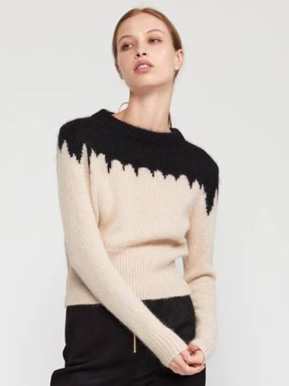 NWT $325 Cynthia Rowley Snowbird Intarsia Sz XS Sweater Black/Cream Mohair/Wool